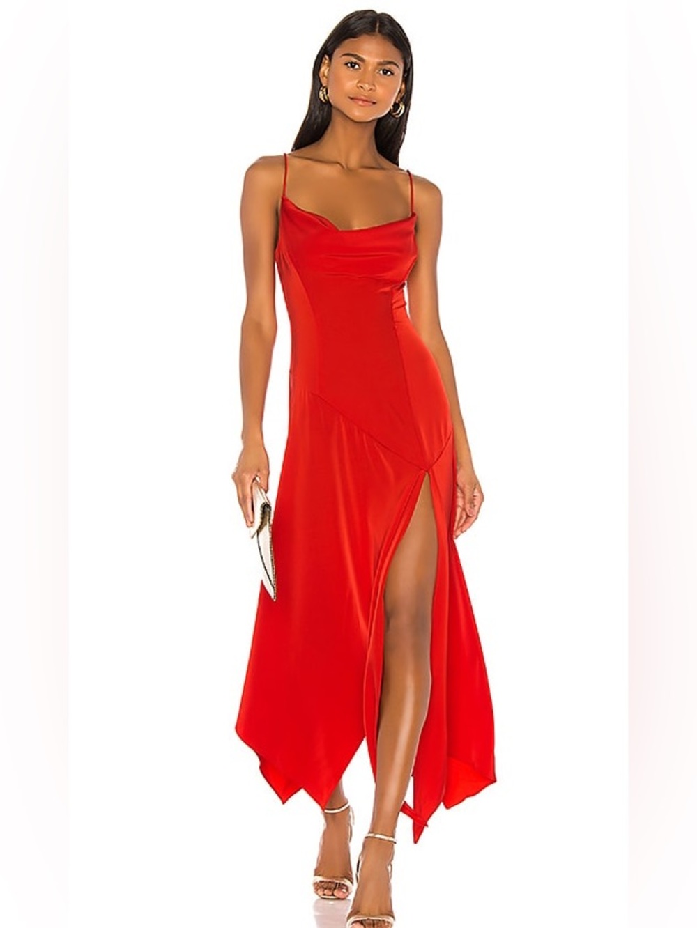 REVOLVE NBD Teodora Red Satin Asymmetrical Midi Dress Size M